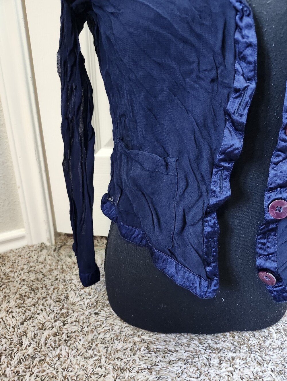 Express Navy Ruffle-Trim Button Cardigan - Picture 3 of 8